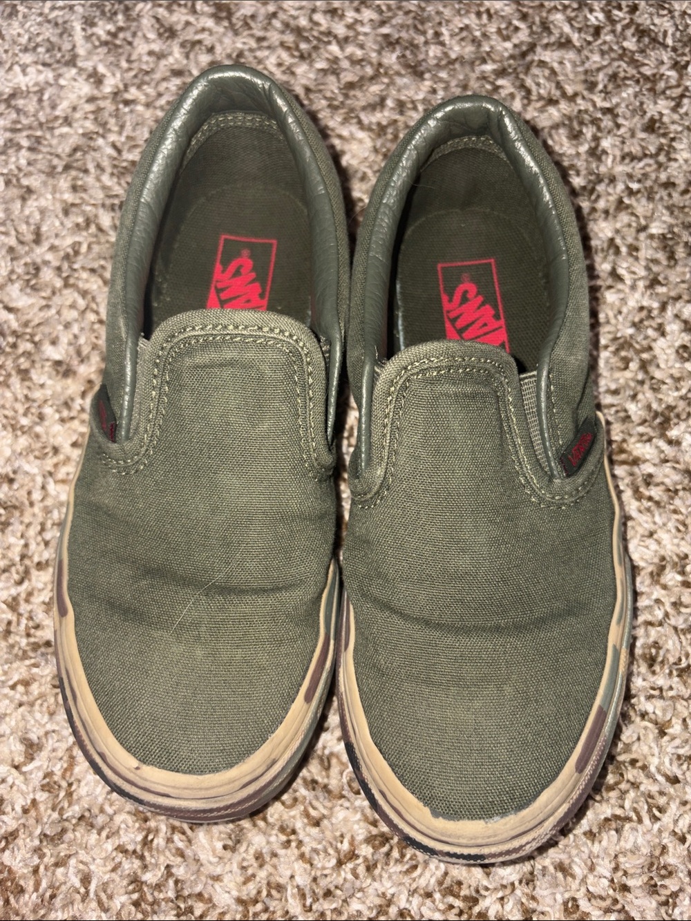 Vans Kids Slip-On Canvas Sneakers in Olive